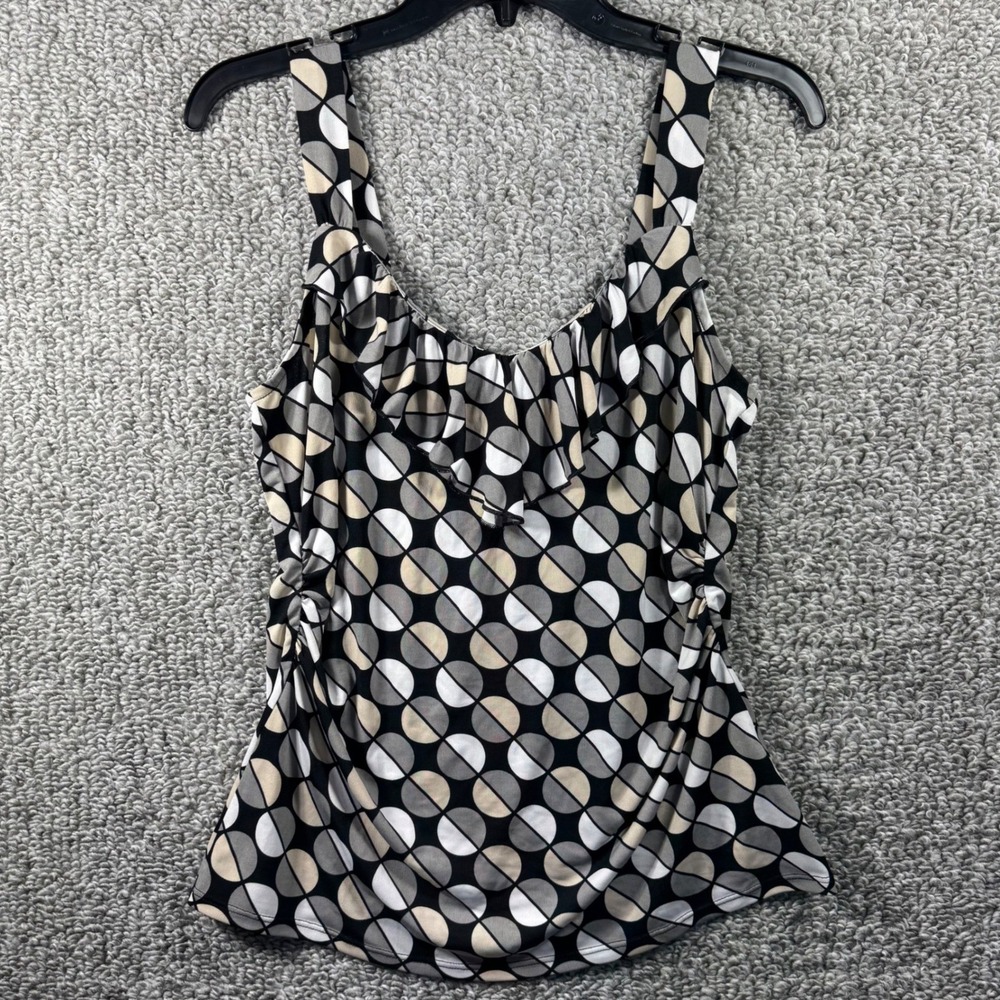 White House Black Market Geometric Tank Top Ruffle Ruched Stretch Cami Womens M